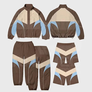 Conjunto de chaqueta y pantalón con cremallera de 3 piezas y pantalón corto Chándal cortavientos de nailon 100% Chándal a prueba de agua con hombros caídos OEM - Product Image 5