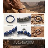 Bracelet en laiton plaqué argent 925, forme boule vintage, lapis-lazuli bleu roi, bijoux de protection pour homme, cadeau, OEM/ODM, faible MOQ