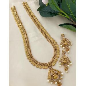 Elegante Juego de Joyería Clásica de Latón Chapado en Oro, Collar Largo y Pendientes, Regalo para Mujer, Boda, Compromiso, Fiesta - Product Image 1