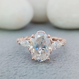 Oval Shape Three Stone Fine Jewelry 14K Solid Yellow <b>Rose</b> Gold Vvs Lab Grown Diamond Engagement Ring 2.0 CT White Wedding Ring - Product Image 1