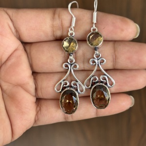 ควอทซ์สโมคกี้พร้อมต่างหูห้อยคริสตัล925สเตอลิงเงินรูปลูกแพร์ของขวัญแฟชั่นต่างหู - Product Image 3