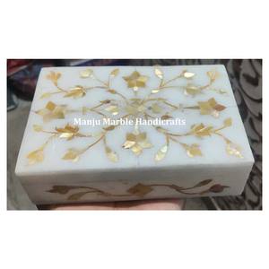 Nouveau Design classique produit de qualité supérieure boîte d'incrustation de marbre blanc avec nacre brillant fabriqué à la main pour boîte de rangement de bijoux - Product Image 2