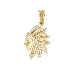 Pendentif de chef indien en Moissanite personnalisé Collier de casque tribal en argent sterling plaqué or Bijoux Hip Hop glacés - Product Image 1