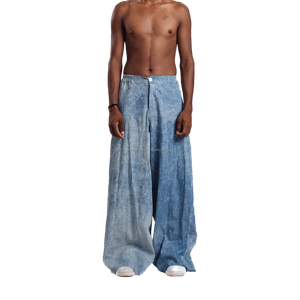 Acid Washed Denim Flares Sweatpants Customized Drawstring Closure Mid Waist <b>Baggy</b> Sunfaded Casual 100% Cotton Pant's & <b>Trousers</b> - Product Image 4
