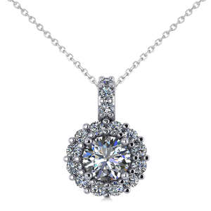 Collier pendentif halo en or blanc 14 carats avec diamants ronds de 0,80 carat, élégants charmes en diamants - Product Image 3