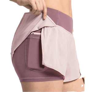 Shorts athlétiques de fitness décontractés, leggings sport double couche hautement élastique, pantalons courts teints unis, service OEM en dentelle disponible - Product Image 1