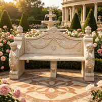 Banco de Jardín de Granito Gris Tallado a Mano con Relieve Floral Ornamental, Banco de Piedra para Exteriores de Estilo Europeo, Tamaño Personalizado