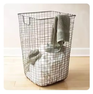 Cesta de lavandería de metal duradero con diseño de malla de alambre, diseño apilable, perfecto para el almacenamiento del hogar, hotel o lavandería - Product Image 1
