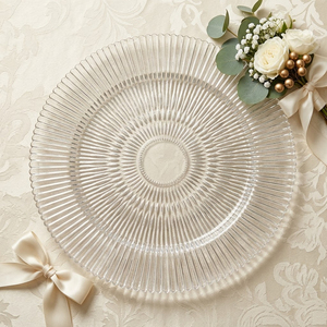 Assiette de présentation élégante en verre transparent pour la décoration de table de mariage, <span class=keywords><strong>plateau</strong></span> de service rond transparent pour événements festifs et hôtels - Product Image 4