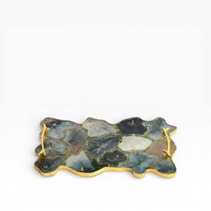 Plateau de service ovale de luxe en agate naturelle avec surface en cristal poli et élégantes poignées en métal doré - Product Image 6