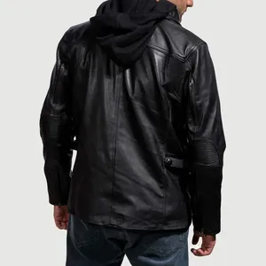 Hooded Motorcycle Leather <b>Jacket</b> - Product Image 2