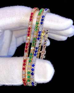 Bracelet tennis personnalisable en argent 925 plaqué rhodium avec pierres de couleur en moissanite VVS taille brillant 3 mm, unisexe, pour mariage - Product Image 5