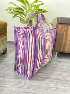 Nylon reciclado tejido PP reutilizable ecológico sostenible bolsas de compras patrón de rayas mango cierre de cremallera India a granel - Product Image 4