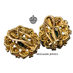 Green <b>Emerald</b> Stone and Moissanite Polki Pendant and <b>Studs</b> Elegant Moissanite <b>Earrings</b> - Product Image 6