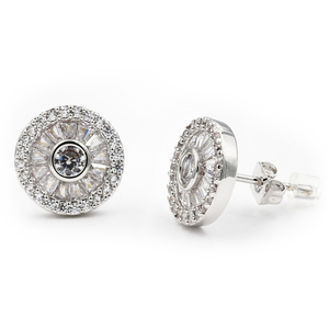 Orecchini in oro rodiato 18K con cerchio a goccia in zirconi e borchia a forma di farfalla con pietre principali di diamanti e perle - Product Image 1