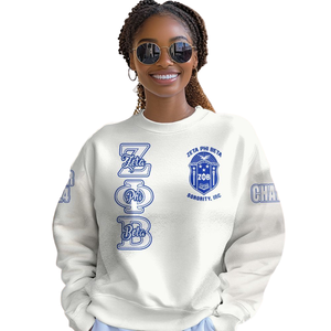 Zeta Phi เสื้อสเวตเตอร์คอกลม1920สีฟ้าสำหรับผู้หญิงเสื้อปักลายตัวอักษรกรีก - Product Image 4