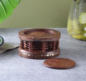 Natural <b>Wood</b> <b>Coasters</b> for Hot and Cold Beverages Engraved Wooden <b>Coasters</b> for Home and Kitchen by Artisan Craft - Product Image 1