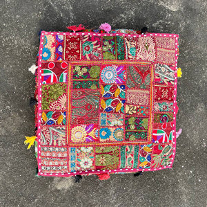 handmade meditation <b>floor</b> pillow cover, boho patchwork <b>seating</b> pouf, bohemian <b>cushion</b> <b>seating</b>, farmhouse decor pillow cover - Product Image 1