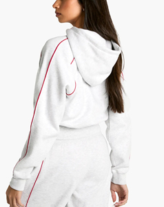 Venta al por mayor 100% algodón recortado señoras Sudadera con capucha de color gris jaspeado con contraste ribete streetwear hip hop mujer HOODY - Product Image 2