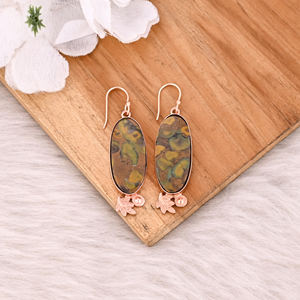 Nouveauté Boucles d'oreilles pendantes en pierre de jaspe fruitée bohème, vente chaude, plaqué or rose en laiton, pour femmes, cadeaux, bijoux - Product Image 2