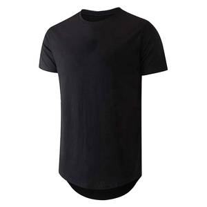 <b>Men's</b> Black <b>Longline</b> <b>T</b>-<b>Shirt</b> O-Neck Short Sleeve Solid Color Casual Fit Regular Jersey Cotton Blank Design <b>T</b>-<b>Shirts</b> - Product Image 1