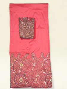 Pink Beaded George Fabric with Heavy Sequin <b>Embroidery</b> Luxury Nigerian Wedding Party Wear Lace <b>Material</b> - Product Image 2