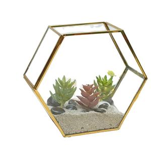 Jarrón de vidrio transparente de latón dorado hecho a mano moderno, maceta central de mesa de terrario para decoraciones de hogar y oficina, cajas de joyería - Product Image 1