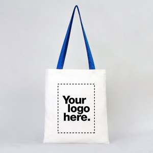 Sac fourre-tout en coton écologique personnalisé avec poignées bleues Saks 14x16, sac recyclable avec logo - Product Image 1