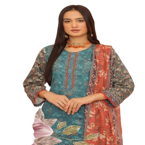 Robe pakistanaise pour femmes Salwar Kameez costumes modernes en coton trois pièces broderie vêtements indiens filles conçus par BIN HAMEED - Product Image 1