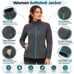 Chaqueta de Forro Polar Gris para Mujer, Cuello Alto, Manga Larga, Cierre de Cremallera, Resistente al Viento, Color Sólido, Exterior de Poliéster, Ropa de Otoño - Product Image 6