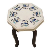 Table à manger moderne en marbre Pietra Dura, élégante incrustation, plateau en marbre raffiné, verre artisanal pour une expérience culinaire exceptionnelle
