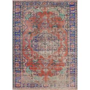 Tapis en laine noué à la main vintage, motif médaillon multicolore abstrait rectangulaire pour salon, couloir, Pae-2877, techniques artisanales - Product Image 1