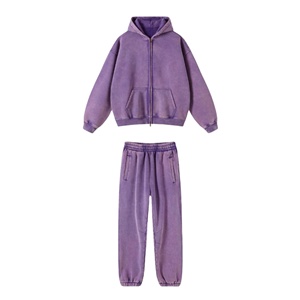 Survêtement personnalisé délavé à l'acide 100% coton Sweat à capuche vintage et pantalon de survêtement Jogger Set Stone Wash Winter Sportswear Men Tracksuit - Product Image 5