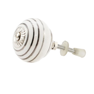 Boutons en céramique blanche peints à la main de style design industriel avec bandes argentées pour armoires commodes chambres à coucher cuisines poignées de tiroirs - Product Image 3