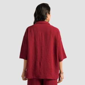 Chemise en lin boutonnée de couleur bordeaux, style simple, pour les séances d'entraînement - Easy Top - Product Image 2