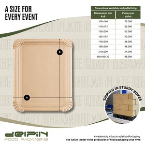 Plateaux rectangulaires en carton kraft biodégradable, recyclables, résistants à la graisse, personnalisables, couleur unie, fabriqués en Italie - Product Image 3
