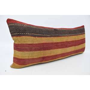 Oreiller en laine à rayures rouges 16x36 pouces Accent décoratif de style bohème de luxe pour coussin tissé de canapé avec motif de feuille de plante vintage - Product Image 3