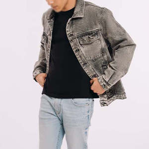 Veste en jean extensible sur mesure pour homme, manches longues, antibactérienne, couleur unie, grandes tailles, pour l'hiver. - Product Image 4