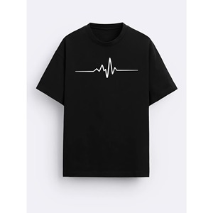 Camiseta de manga corta con estampado de ECG a la moda para hombre, cómoda y versátil para ropa informal de verano - Product Image 1
