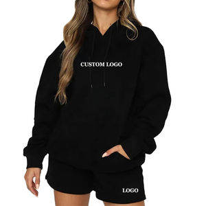 OEM femmes au-dessus du genou solide tricot à capuche ensemble court décontracté deux pièces vêtements de sport en gros été mode tenue - Product Image 2