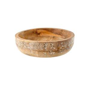 Cuenco de madera tallado con flores silvestres hecho a mano, madera de mango elegante con intrincado diseño floral, perfecto para servir o exhibir - Product Image 1