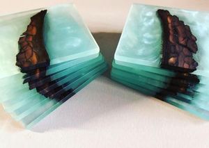 Juego de posavasos de resina epoxi de calidad para el hogar con efecto océano decorativo cuadrado redondo posavasos de resina de madera epoxi de Craftsy Home - Product Image 3