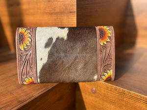 Gran oferta, cartera tallada a mano, Cartera de cuero genuino Occidental para el pelo en la cartera de piel de vaca, carteras de pulsera de cuero multiusos - Product Image 5