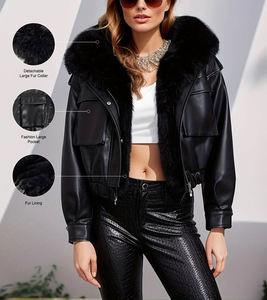 เสื้อแจ็คเก็ตหนังแกะแท้สำหรับผู้หญิง ขายส่ง ระบายอากาศได้ดี แบบทอและเย็บติดกัน  แบบมีซิป  ลายเรียบ  เสื้อโค้ทฤดูหนาว - Product Image 6