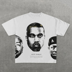 100% algodón suelto cuello redondo Vintage manga corta Camiseta de gran tamaño para hombres Jersey Casual con patrón impreso - Product Image 3