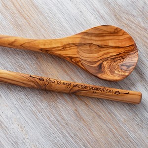 Engraved Olive Wood <b>Spoon</b> Set Handcrafted Durable Smooth Finish Heat Safe Ideal for Cooking <b>Serving</b> and Heartfelt Gifting - Product Image 3