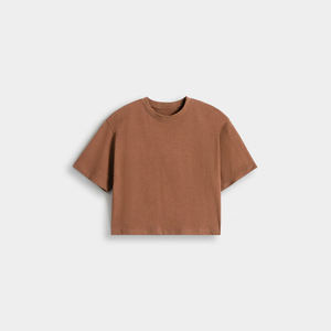 T-shirt court marron décontracté à manches courtes pour femme, coupe ajustée, uni, anti-boulochage, respirant, personnalisable, polyester/coton - Product Image 1