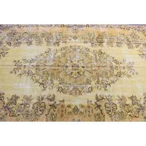 Vintage Turkish Rug, 5.5x9.4 ft Rug, <b>Yellow</b> Brown Ikat <b>Wool</b> Rug - Product Image 4