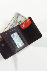 Femme portefeuille à trois volets en cuir véritable pochettes motif paume porte-carte LTW-0013C - Product Image 5