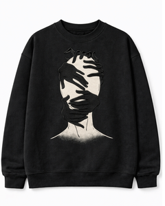 Sweat-shirt à manches longues pour homme en coton 100% pour l'hiver avec un motif abstrait minimaliste de visage, art moderne, streetwear décontracté - Product Image 1